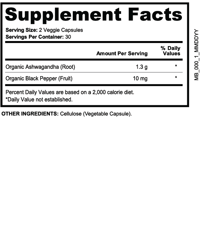 Ashwagandha Formula — Supplement Facts Label