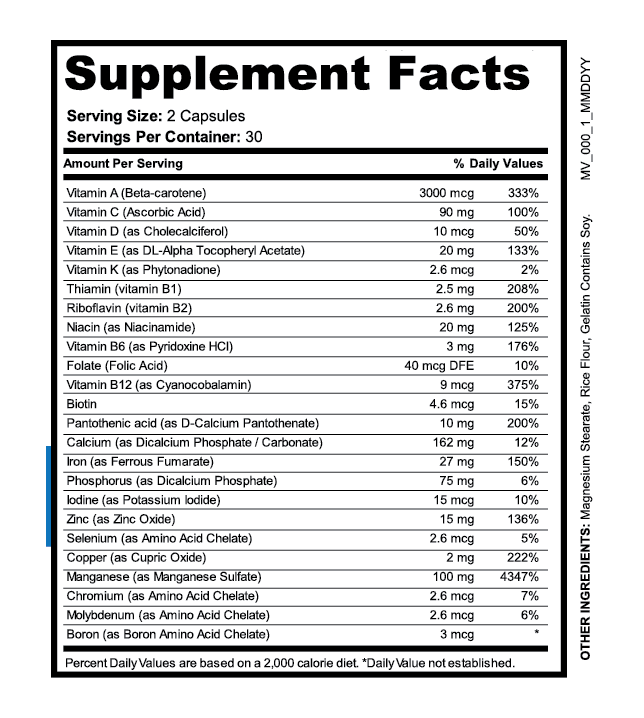Multi Vitamin — Supplement Facts Label