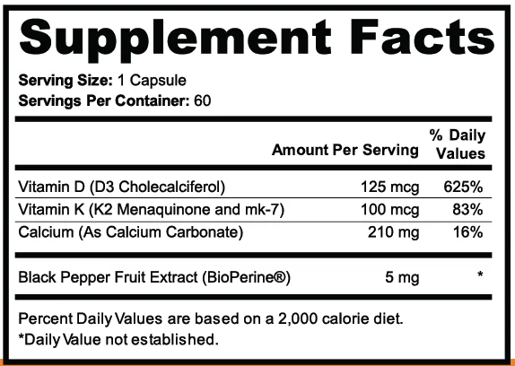 Vitamin D3+K2 — Supplement Facts Label